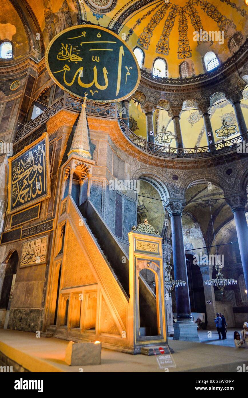 Istanbul, Turkey - May 5, 2017:  Hagia Sophia was a Greek Orthodox Christian patriarchal basilica, later an imperial mosque, and now a museum. Stock Photo