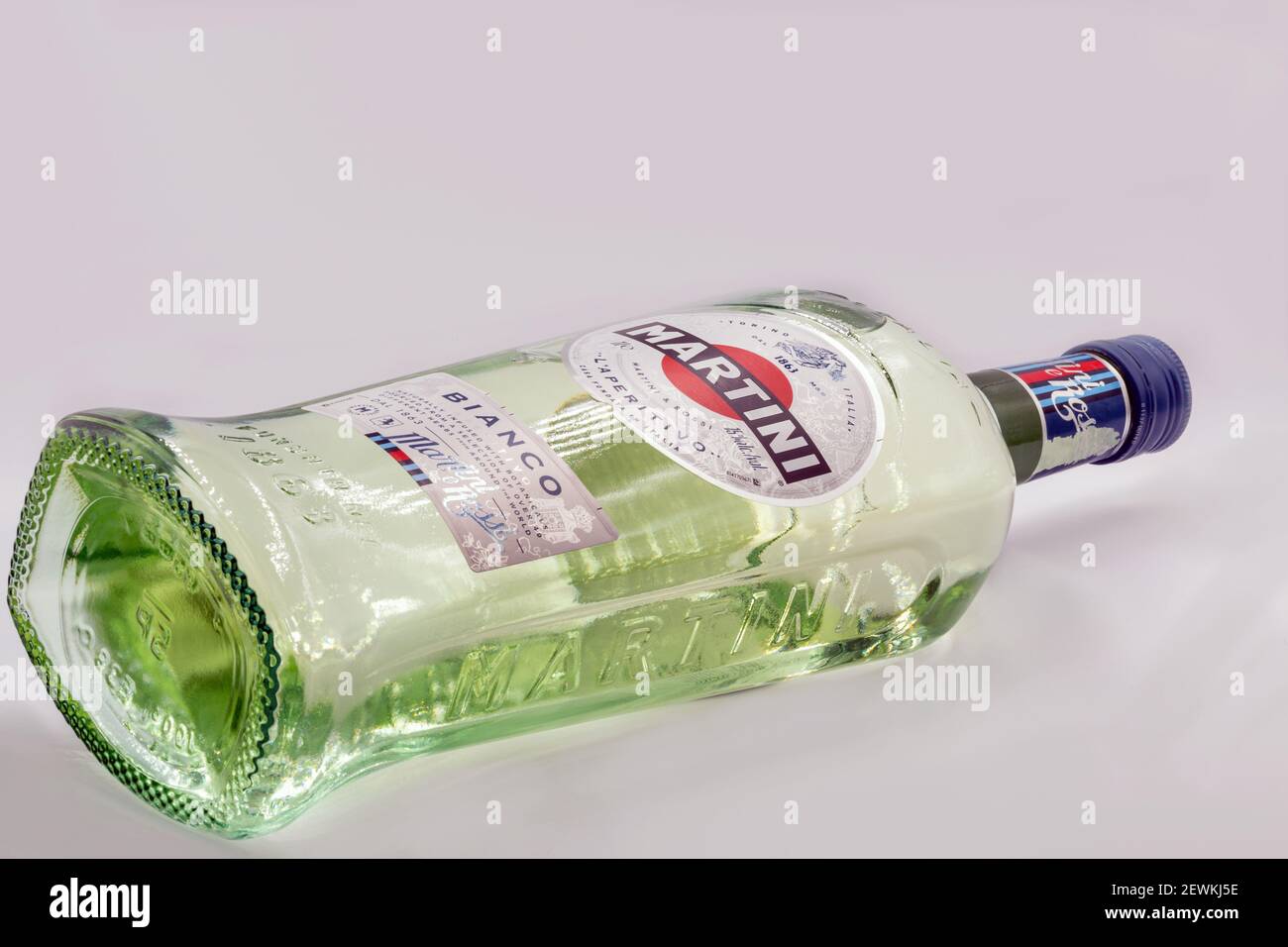 KYIV, UKRAINE NOVEMBER 21, 2020 Martini Bianco bottle closeup, a