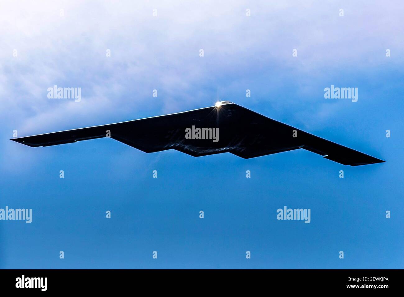 A B-2 Spirit stealth bomber flies over the U. S. Air Force Academy in Colorado Springs, Colo. , Nov. 16, 2020. The B-2â.s stealth characteristics Stock Photo