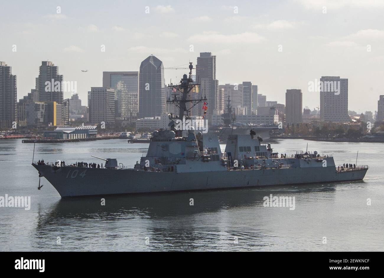SAN DIEGO (Sep. 6, 2016) â€“ The guided missile destroyer USS Sterett (DDG 104) departs for sea. The Sterett is homeported at Naval Base San Diego. (Photo by Mass Communication Specialist Seaman Alexander Perlman/U.S. Navy)160906-N-GP724-163   Please note: Fees charged by the agency are for the agency’s services only, and do not, nor are they intended to, convey to the user any ownership of Copyright or License in the material. The agency does not claim any ownership including but not limited to Copyright or License in the attached material. By publishing this material you expressly agree to i Stock Photo