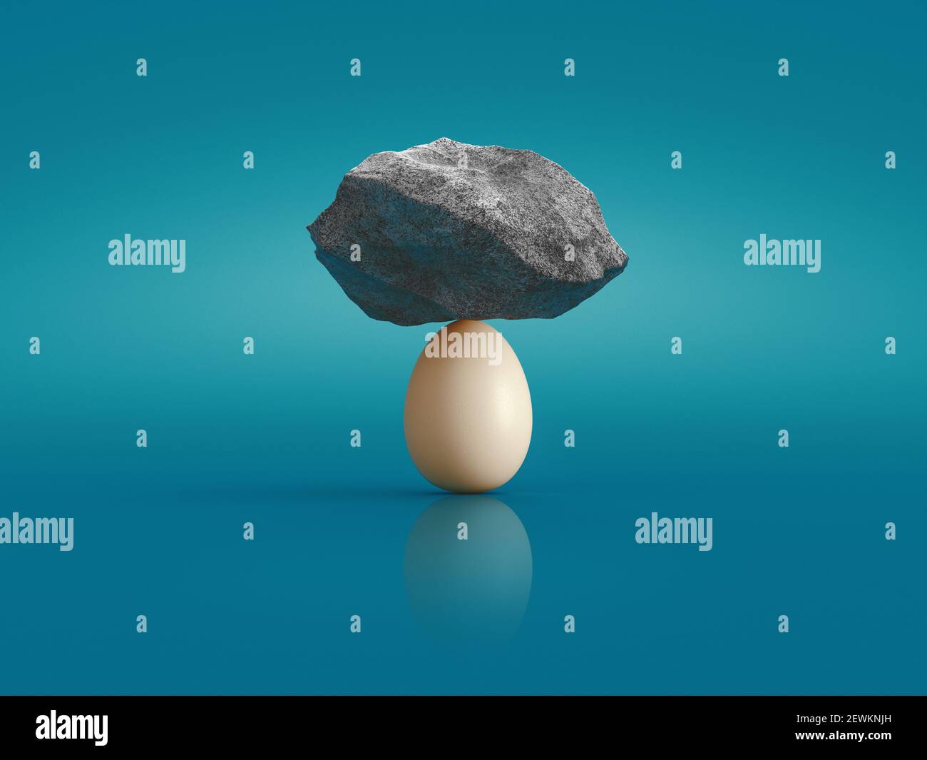 Concept about balance and strength, egg and stones on it. 3d rendering Stock Photo