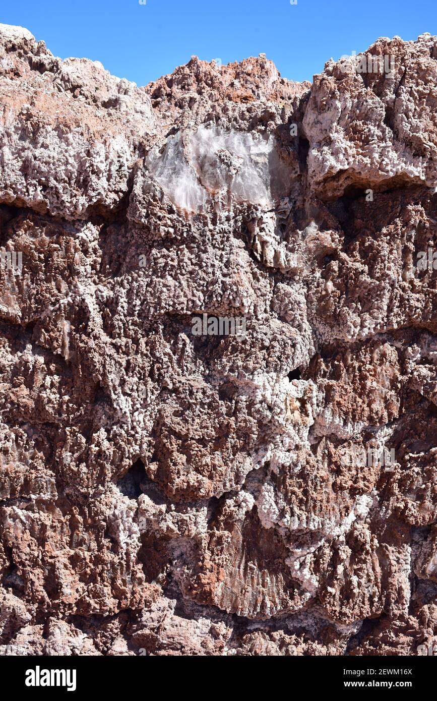 Valle de La Luna (Moon Valley). Old mining town. Cabin wall made with salt. San Pedro de Atacama, Cordillera de la Sal, Salar de Atacama, Stock Photo