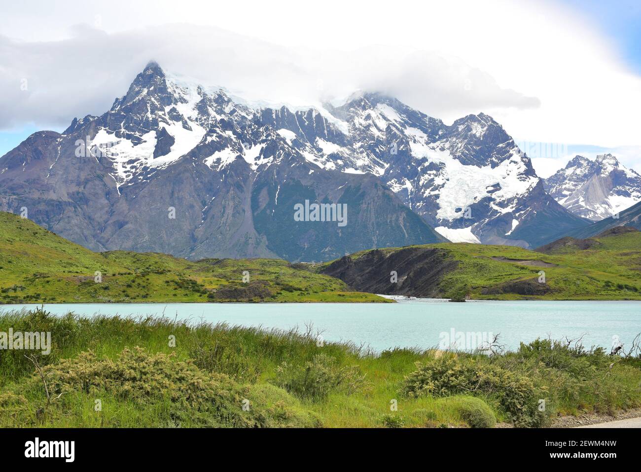 Torres del Paine National Park from Lago Pehoe. Provincia de Ultima Esperanza, Magallanes y Antartica Chilena. Stock Photo