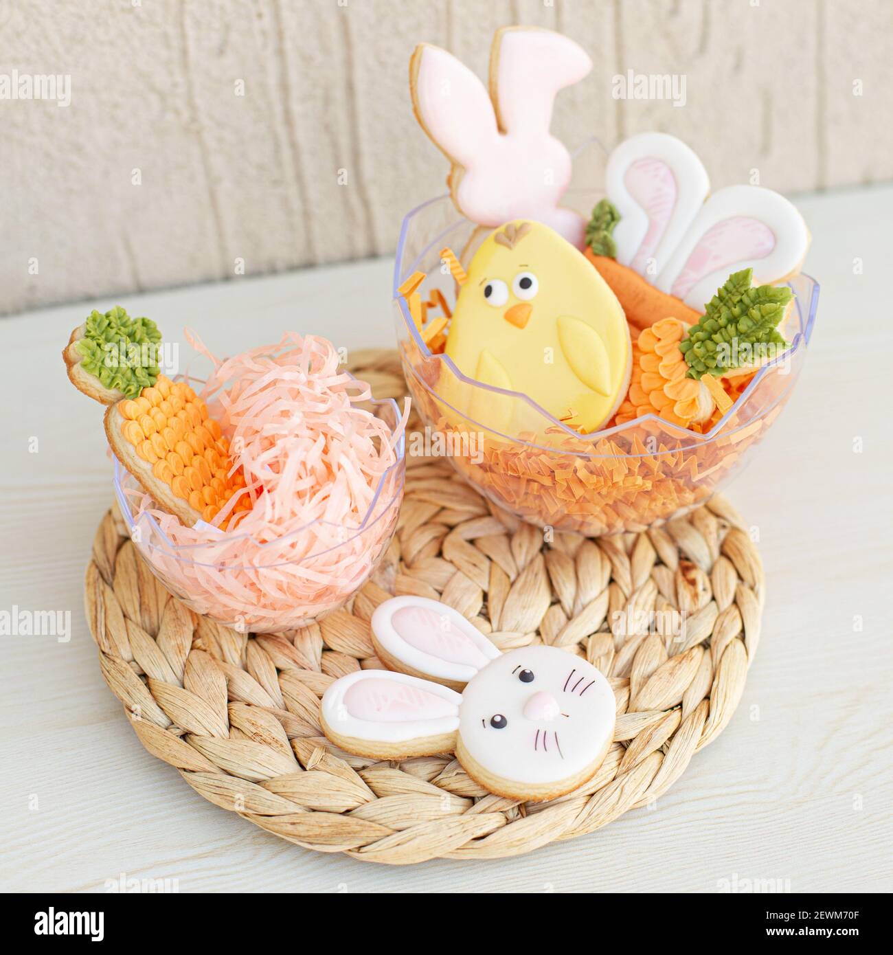 Creative home made Easter cookies with royal icing Stock Photo
