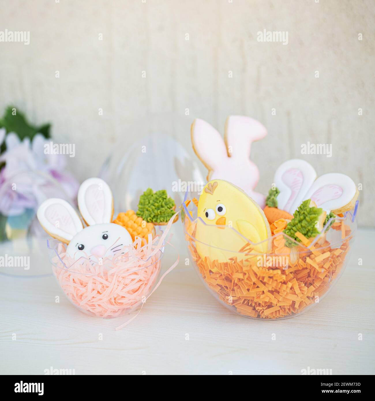 Creative home made Easter cookies with royal icing Stock Photo