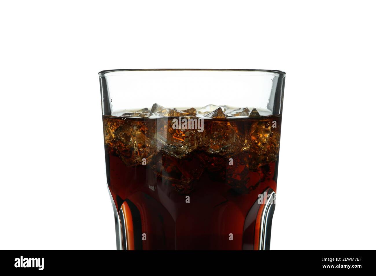 Glass of cola and ice cubes isolated on white background Stock Photo ...