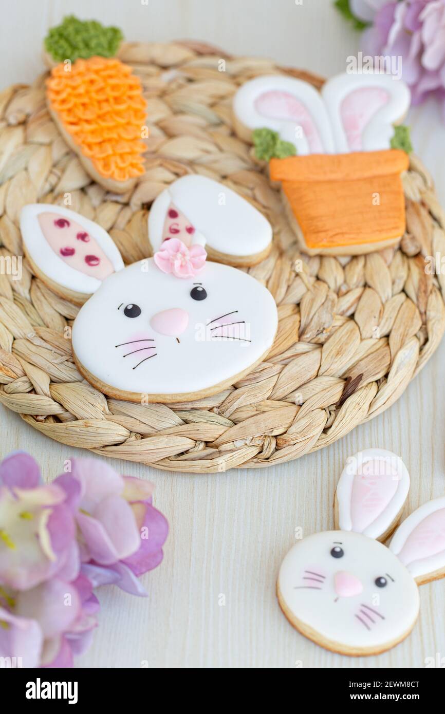 Creative home made Easter cookies with royal icing Stock Photo