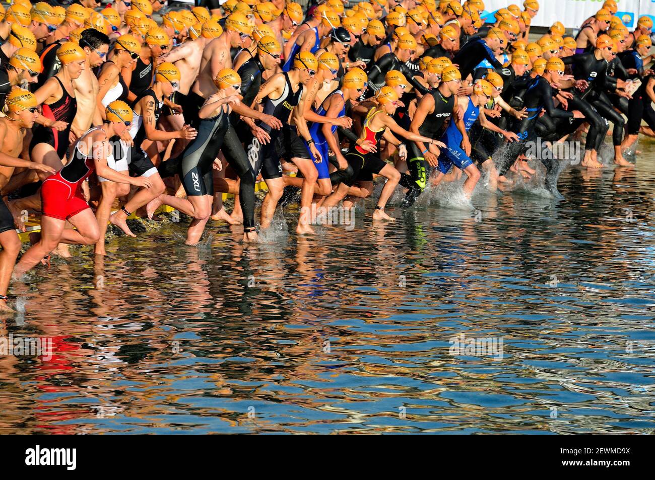start of male and female swimming race in Lake Geneva, International