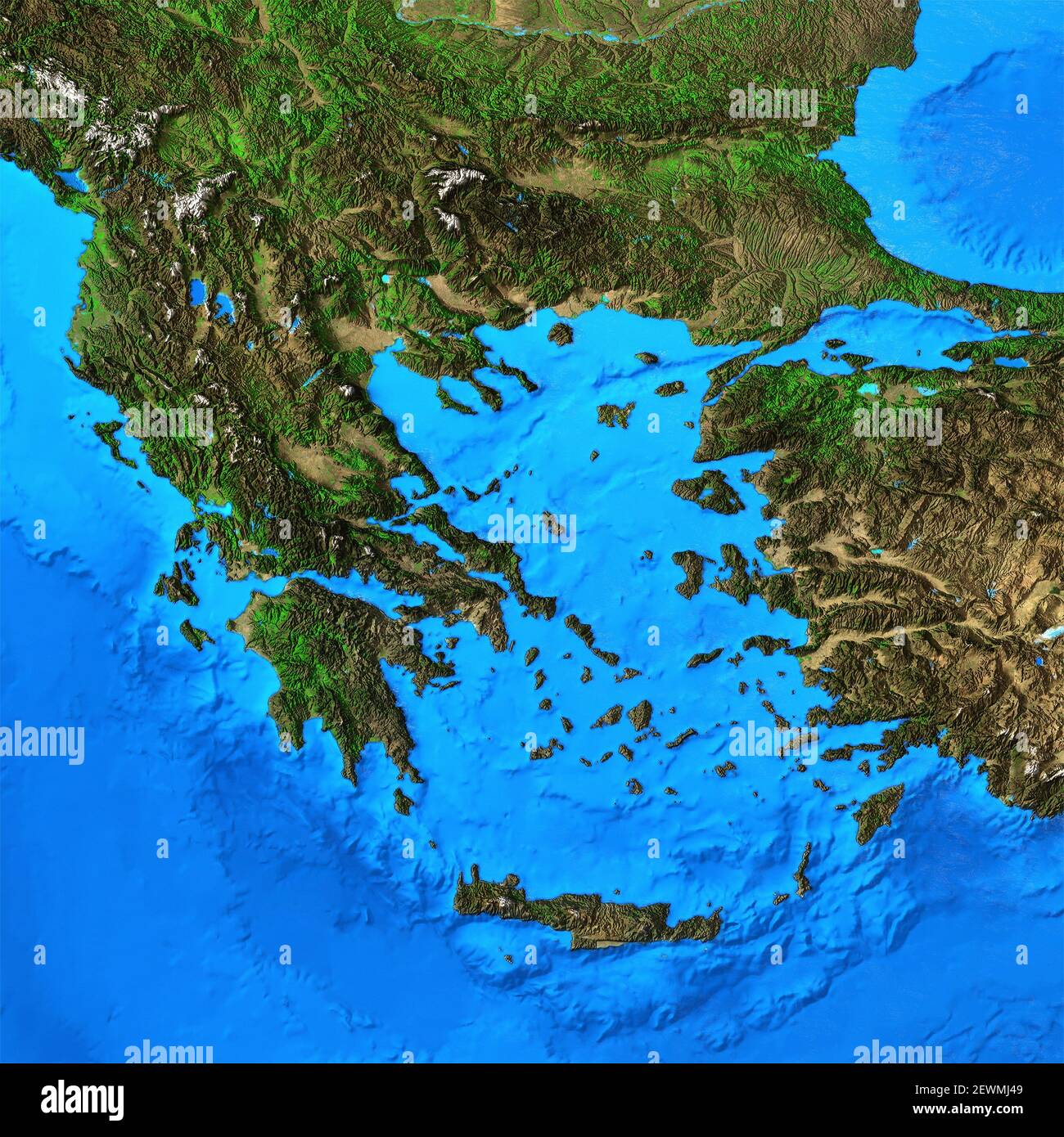Physical map of Greece. Detailed flat view of the Planet Earth and its landforms - Elements furnished by NASA Stock Photo