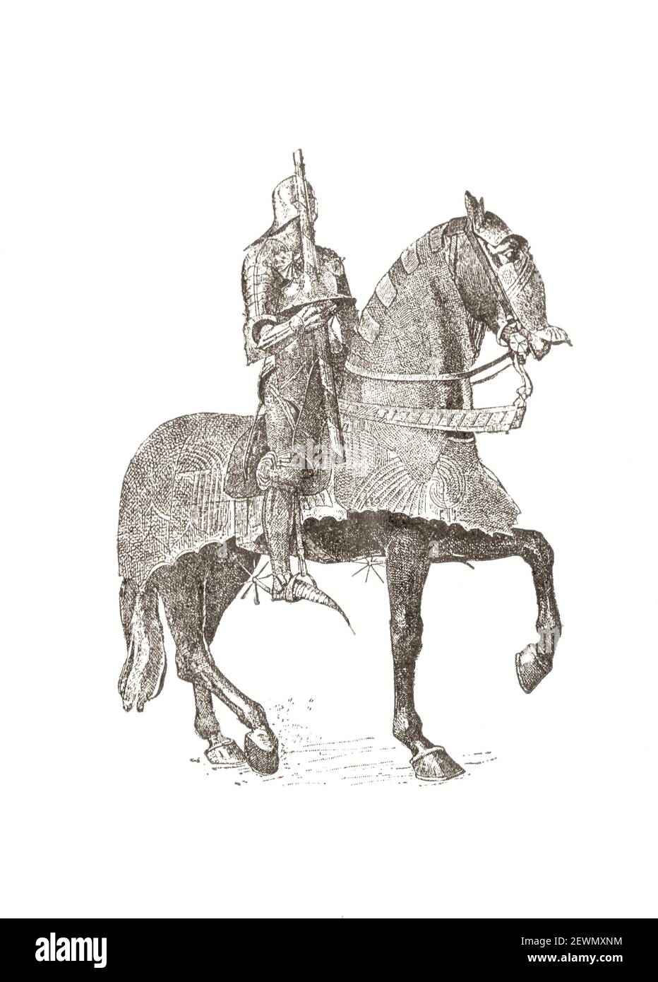 French armor of the gendarme of the times of Louis 14th. Medieval engraving. Stock Photo