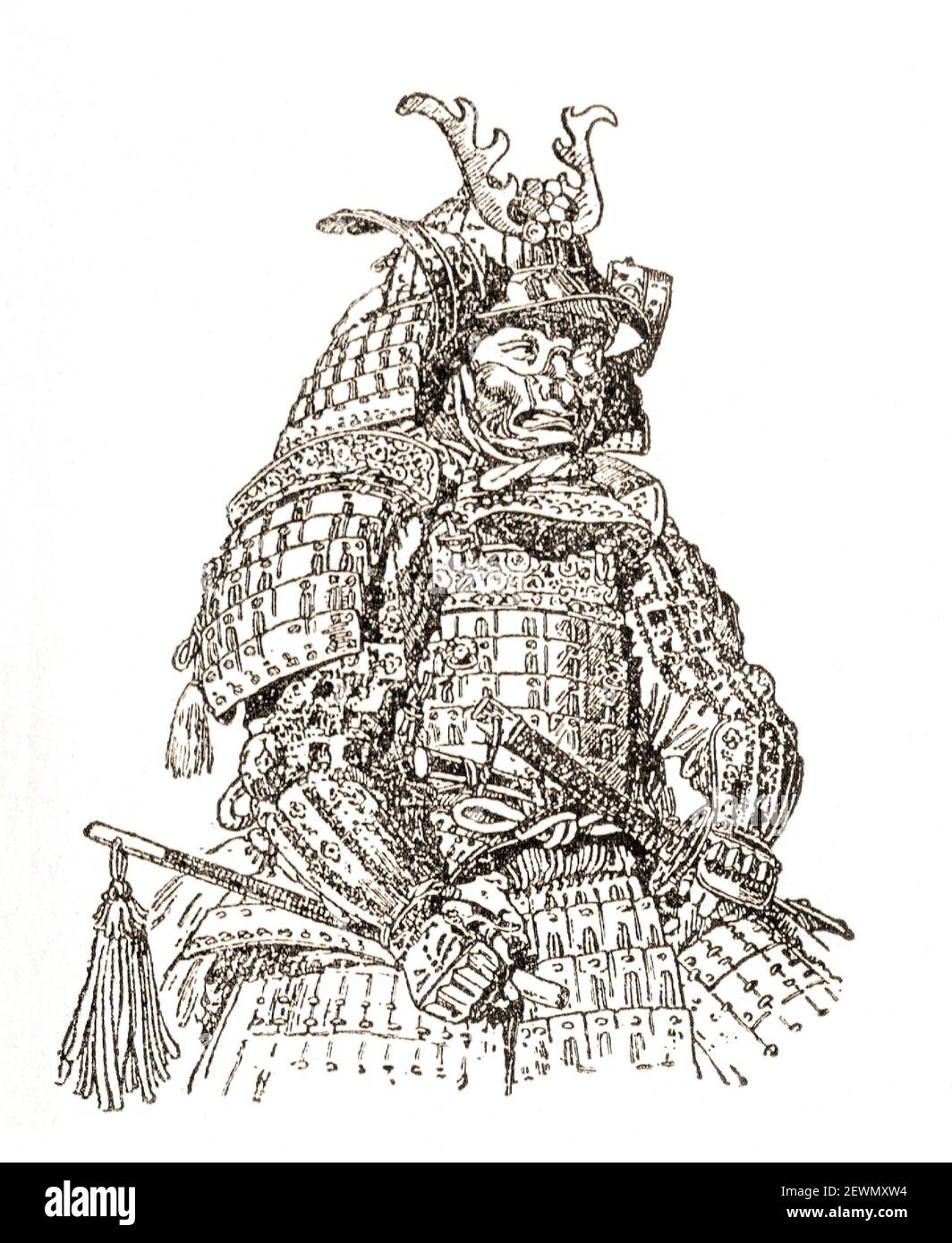 Japanese armor of the 17-18 centuries. Medieval engraving. Stock Photo