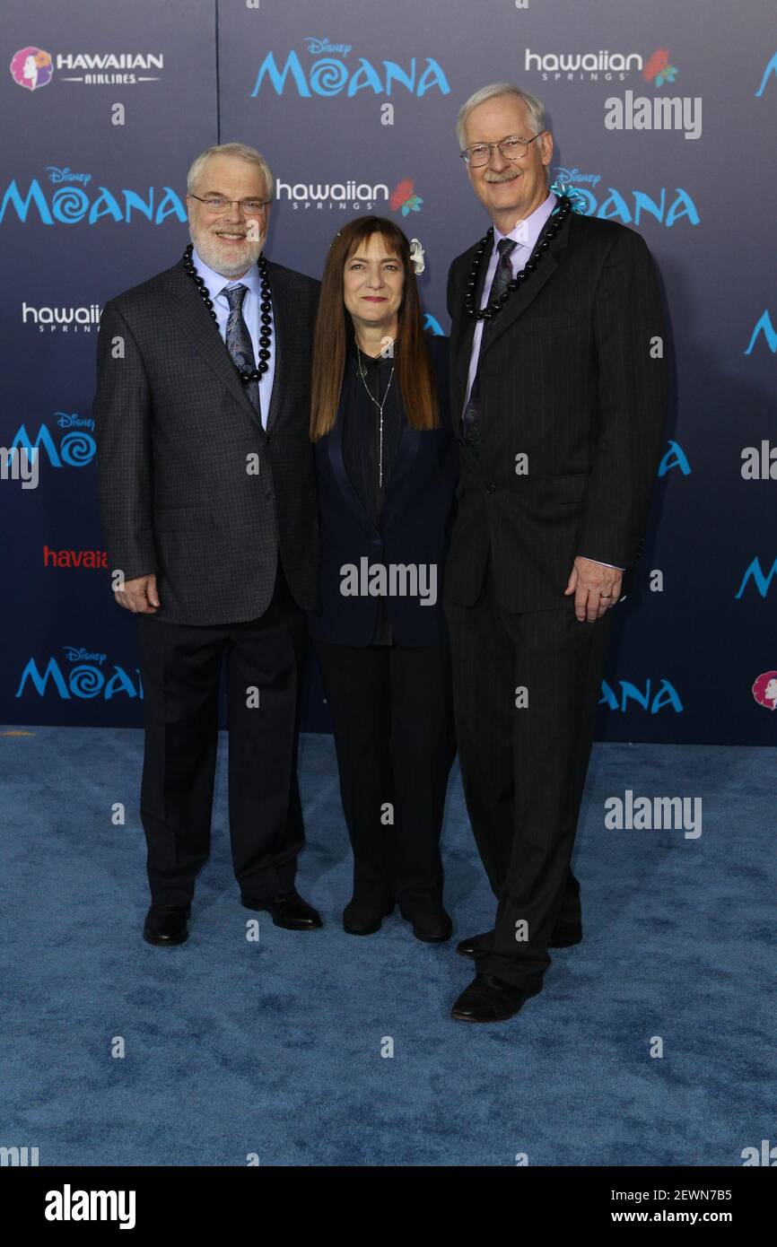 Ron Clements, Osnat Shurer, John Musker attend the World Premiere Of Walt Disney Animation Studios' 'MOANA' held at the El Capitan Theater on November 14, 2016 in Hollywood, California, United States  Stock Photo