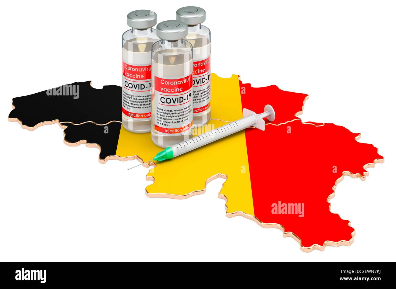 Vaccine and syringe with Belgian map. Vaccination in Belgium concept ...