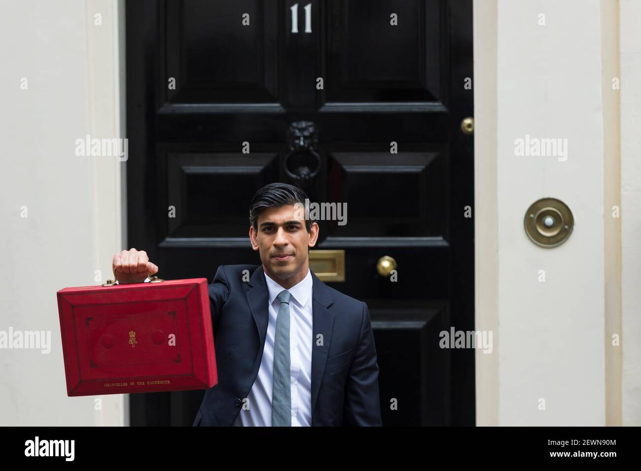 London, UK.  3 March 2021.  Rishi Sunak, Chancellor of the Exchequer, departs Number 11 Downing Street to deliver his Budget speech in the House of Commons.  It is expected that his statement will cover plans to support the country’s economic recovery during the ongoing Covid-19 pandemic, including an extension to the employee furlough scheme.  Credit: Stephen Chung / Alamy Live News Stock Photo