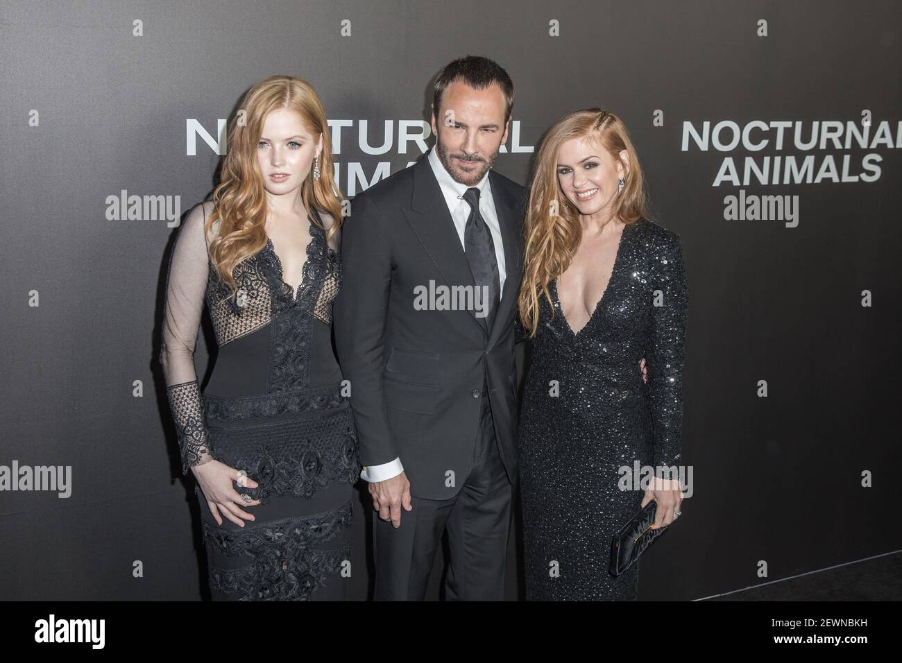 L-R) Ellie Bamber, Director Tom Ford and Isla Fisher attend the 'Nocturnal Animals' New York premiere at The Paris Theatre on November 17, 2016 in New York City. (Photo by Joe Russo/imageSPACE). *** L-R) Ellie Bamber, Director Tom Ford and Isla Fisher attend the 'Nocturnal Animals' New York premiere at The Paris Theatre on November 17, 2016 in New York City. (Photo by Joe Russo/imageSPACE). ***