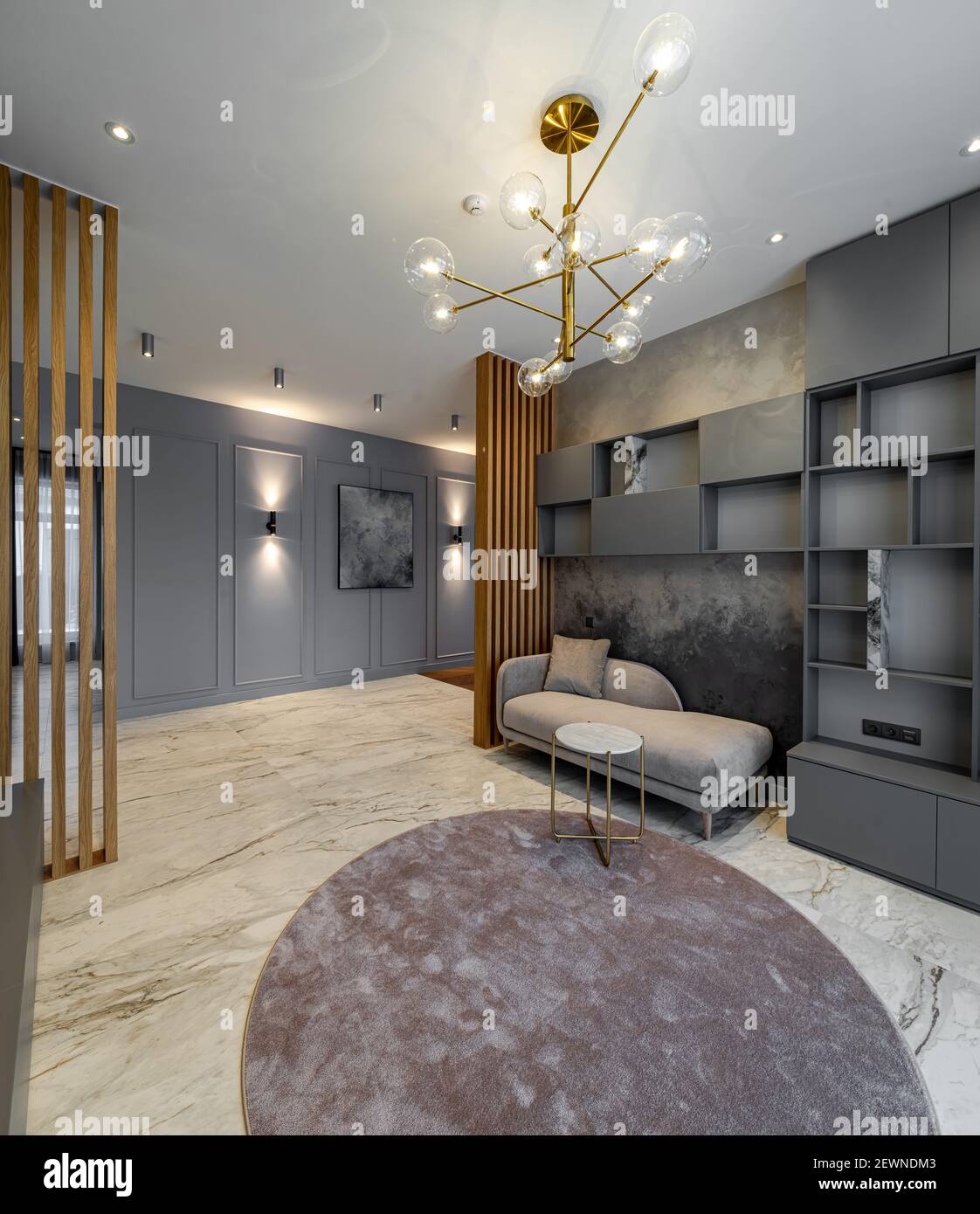 Picture of Modern interior of luxury apartment. Grey tones and wooden design ...