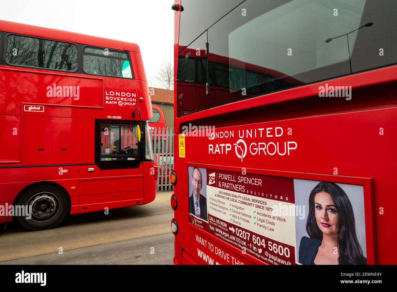 RATP operated TfL London red buses at Edgware Bus Depot on 3rd March 2020 during a bus strike. Stock Photo