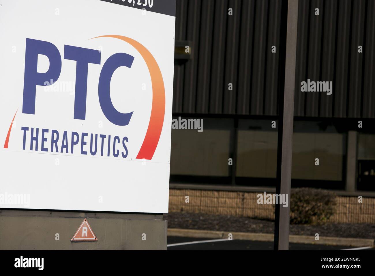 A logo sign outside of the headquarters of PTC Therapeutics in South Plainfield, New Jersey on November 6, 2016. Photo by Kristoffer Tripplaar *** Please Use Credit from Credit Field *** Stock Photo