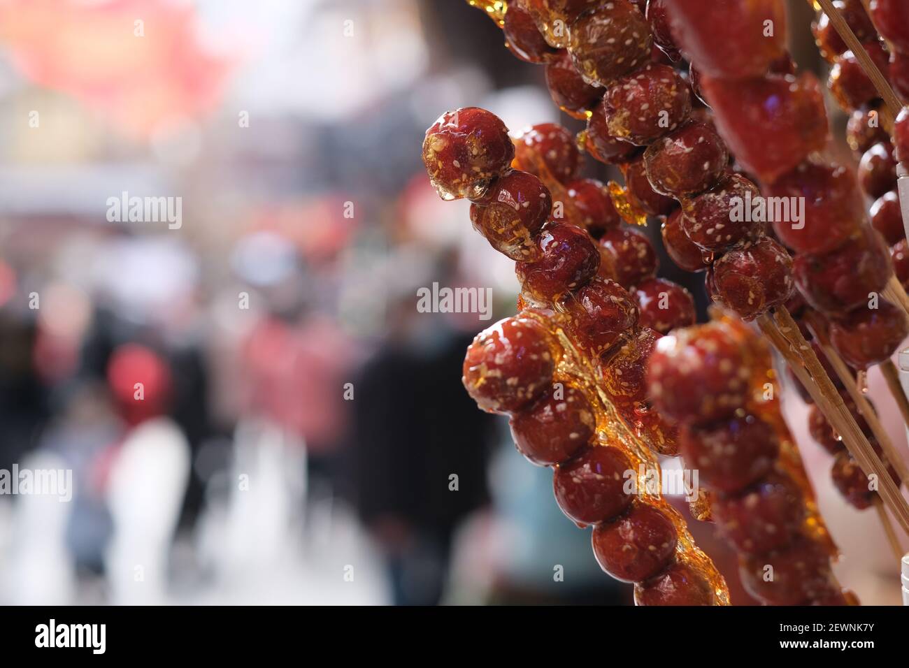 close up traditional Chinese icesugar gourd. Stick of sugarcoated