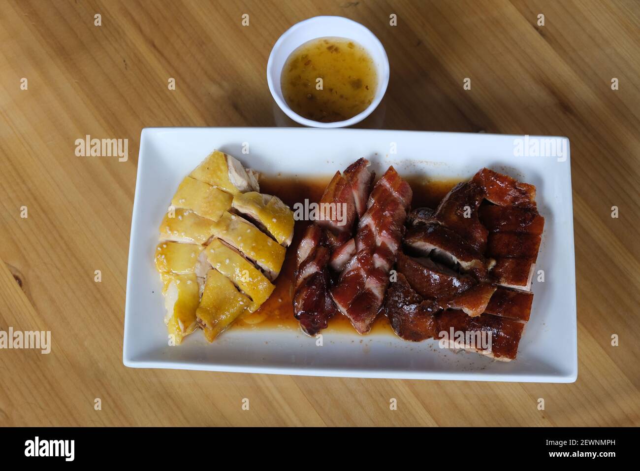 Top down view of Chinese Siu Mei meat. Burn goose,  roast duck and barbecued pork. Cantonese cuisine Stock Photo