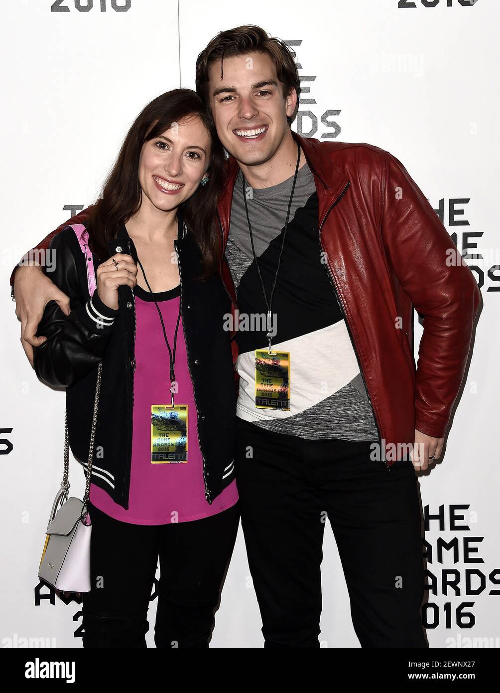 LOS ANGELES, CA - DECEMBER 1: Matthew Â'MatPatÂ' Patrick (R) and Stephanie  Cordato attend The Game Awards 2016 at the Microsoft Theater on December 1,  2016 in Los Angeles, California. (Photo by