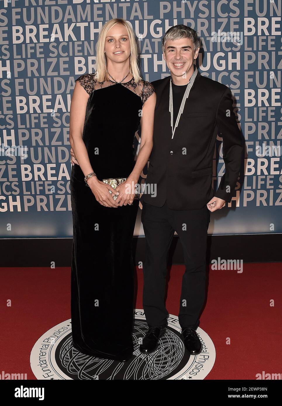 MOUNTAIN VIEW, CA - DECEMBER 4: Google Co-Founder Larry Page and wife Lucinda Southworth at the 5th Annual Breakthrough Prize at NASA Ames Research Center on December 4, 2016 in Mountain View, California. (Photo by Scott Kirkland/PictureGroup) *** Please Use Credit from Credit Field *** Stock Photo