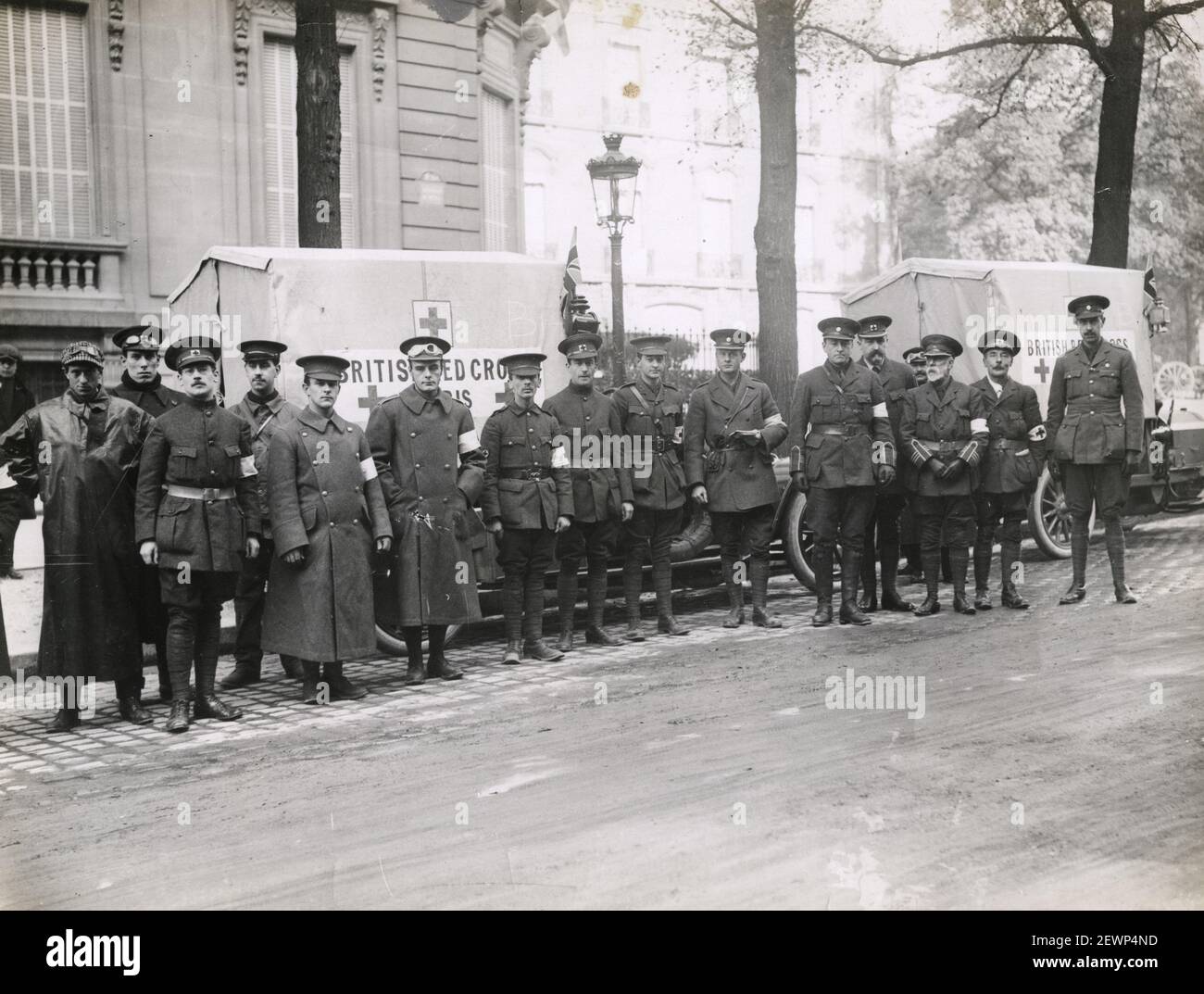 Vintage World War One photograph - WWI: British Red Cross ambulance drivers, Paris, France. Stock Photo