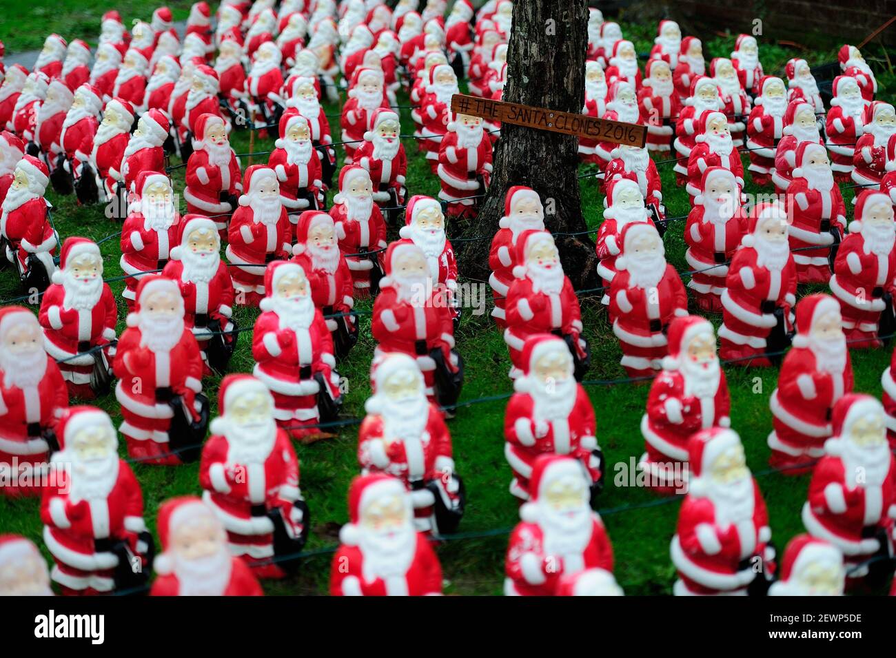 A festive display known as 'The Santa Clones' by artist Chris Willis is