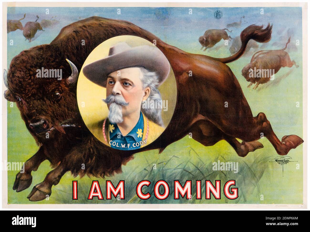 'I Am Coming', Buffalo Bill (William Frederick Cody, 1846-1917), Wild West Show promotional poster 1900 Stock Photo
