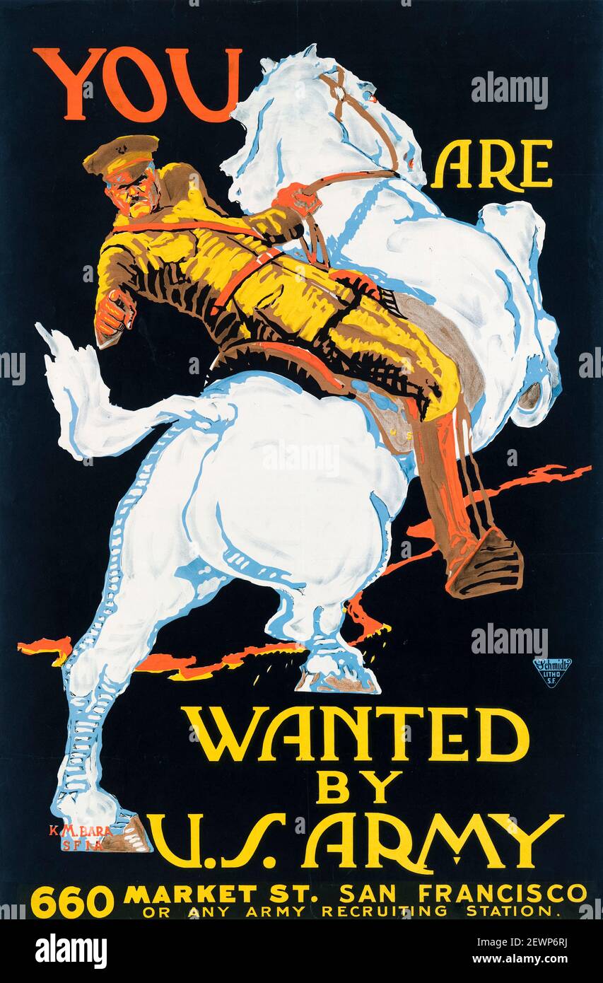 You are Wanted By US Army, American, US, WW1, recruitment poster featuring, General John Joseph Pershing (1860-1948), poster by KM Bara, circa 1917 Stock Photo