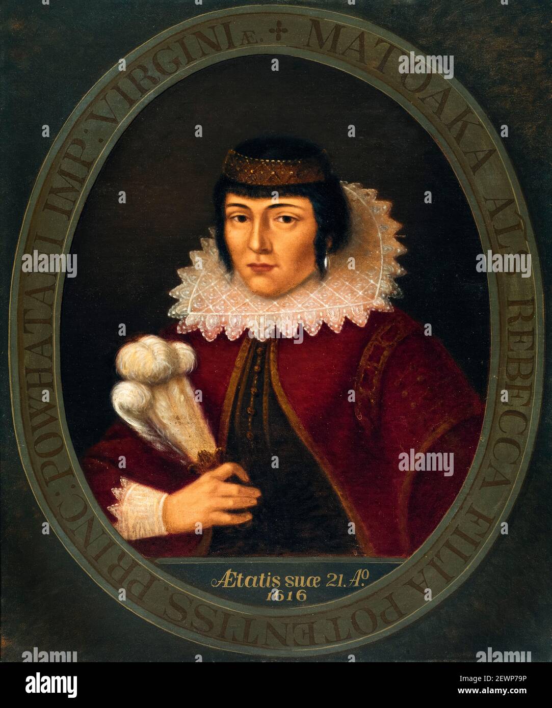 Pocahontas (c1595-1617), Native American woman of the Powhatan People, portrait painting by Antonion Zeno Shindler, circa 1890 Stock Photo