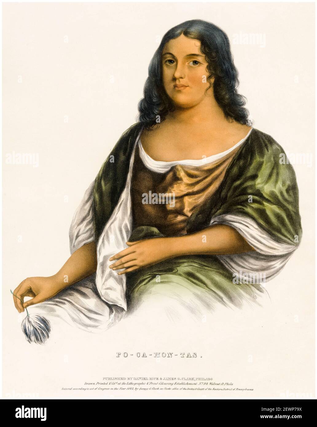 Pocahontas (c1595-1617), Native American woman of the Powhatan People, print by HD, copy after Robert Matthew Sully, 1842 Stock Photo