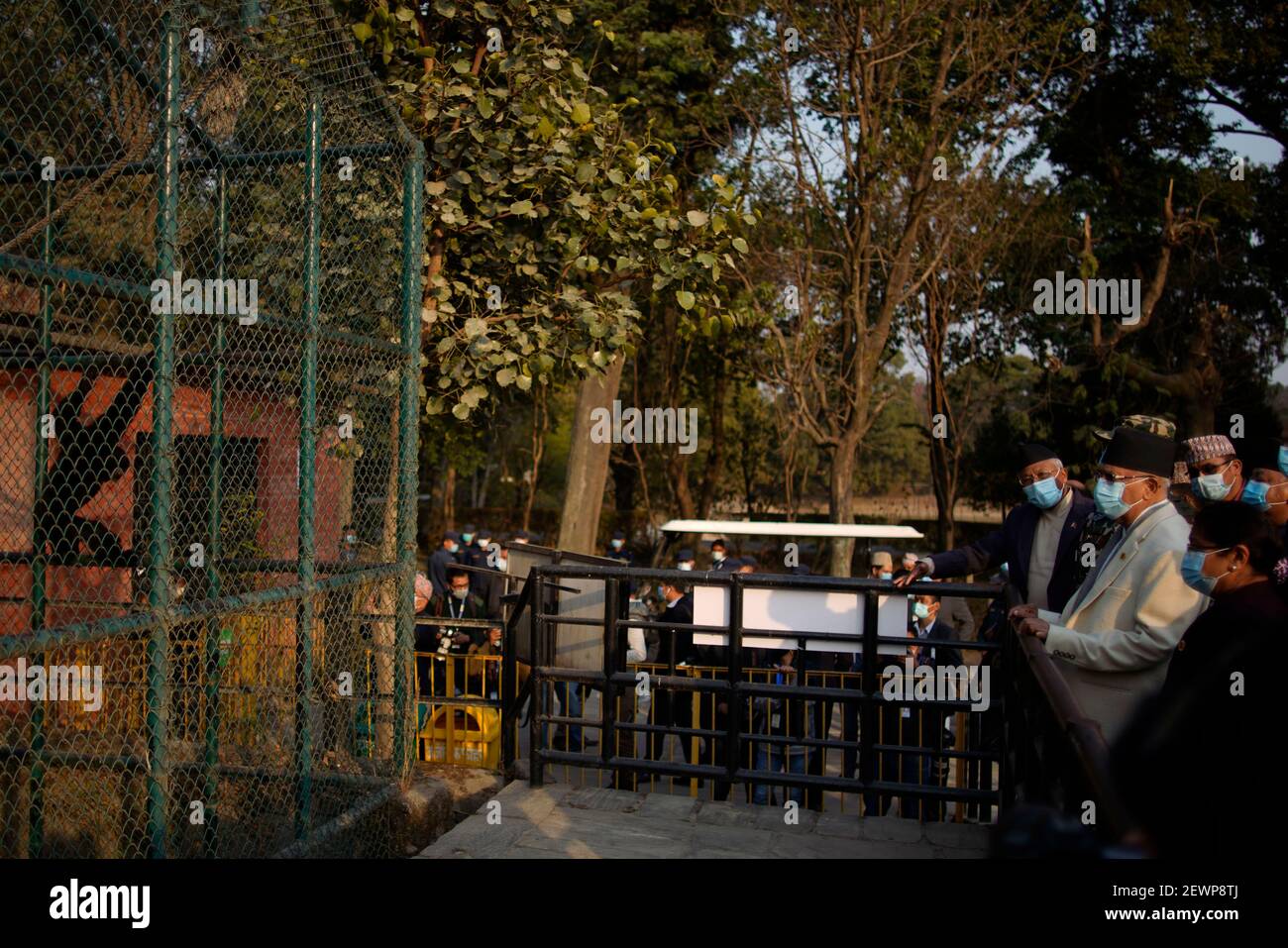Lalitpur, Nepal. 3rd Mar, 2021. Prime Minister KP Sharma Oli observe animals inside the Central Zoo on World Wildlife Day in Lalitpur, Nepal on Wednesday, March 3, 2021. Credit: Skanda Gautam/ZUMA Wire/Alamy Live News Stock Photo