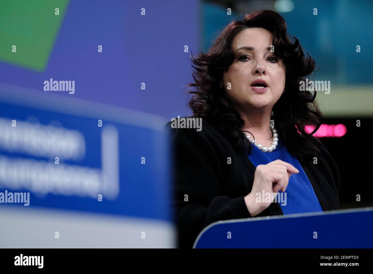 Brussels, Belgium. 03rd Mar, 2021. Press conference by EU Commissioner Helena DALLI on a new Strategy for the Rights of Persons with Disabilities In Brussels, Belgium on March 3, 2021. Credit: ALEXANDROS MICHAILIDIS/Alamy Live News Stock Photo