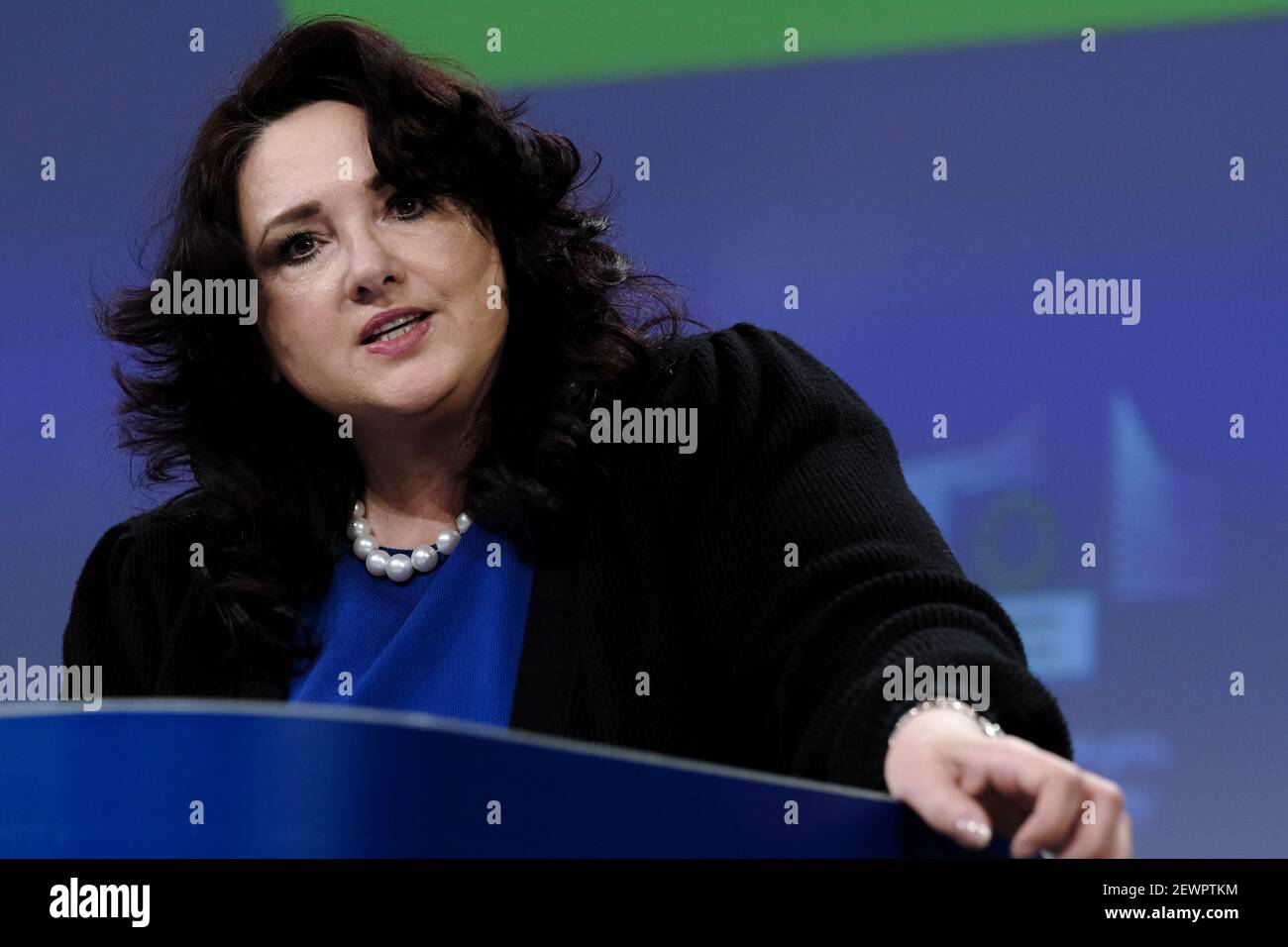 Brussels, Belgium. 03rd Mar, 2021. Press conference by EU Commissioner Helena DALLI on a new Strategy for the Rights of Persons with Disabilities In Brussels, Belgium on March 3, 2021. Credit: ALEXANDROS MICHAILIDIS/Alamy Live News Stock Photo