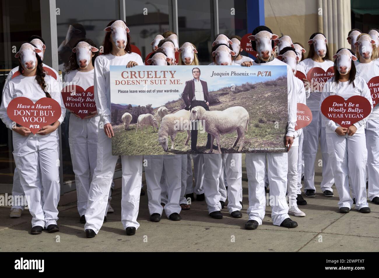 PETA activists wearing sheep masks during an antiwool campaign
