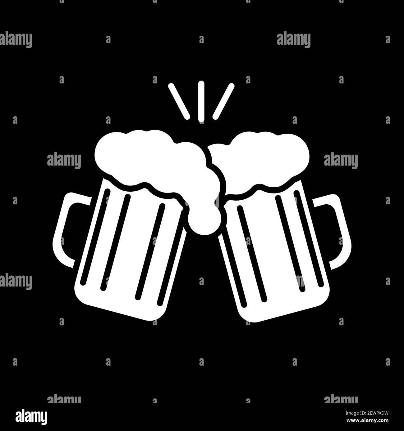 Toast with beer mugs dark mode glyph icon Stock Vector