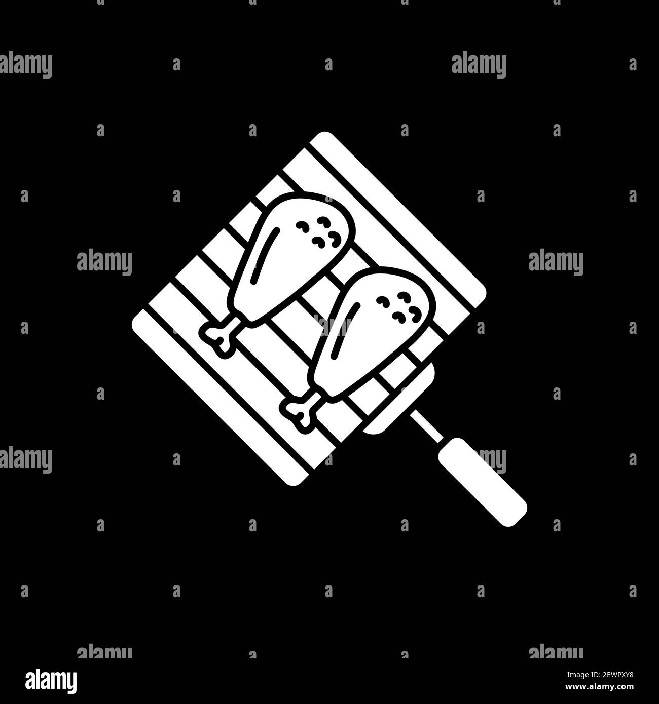 Grilling chicken drumsticks dark mode glyph icon Stock Vector