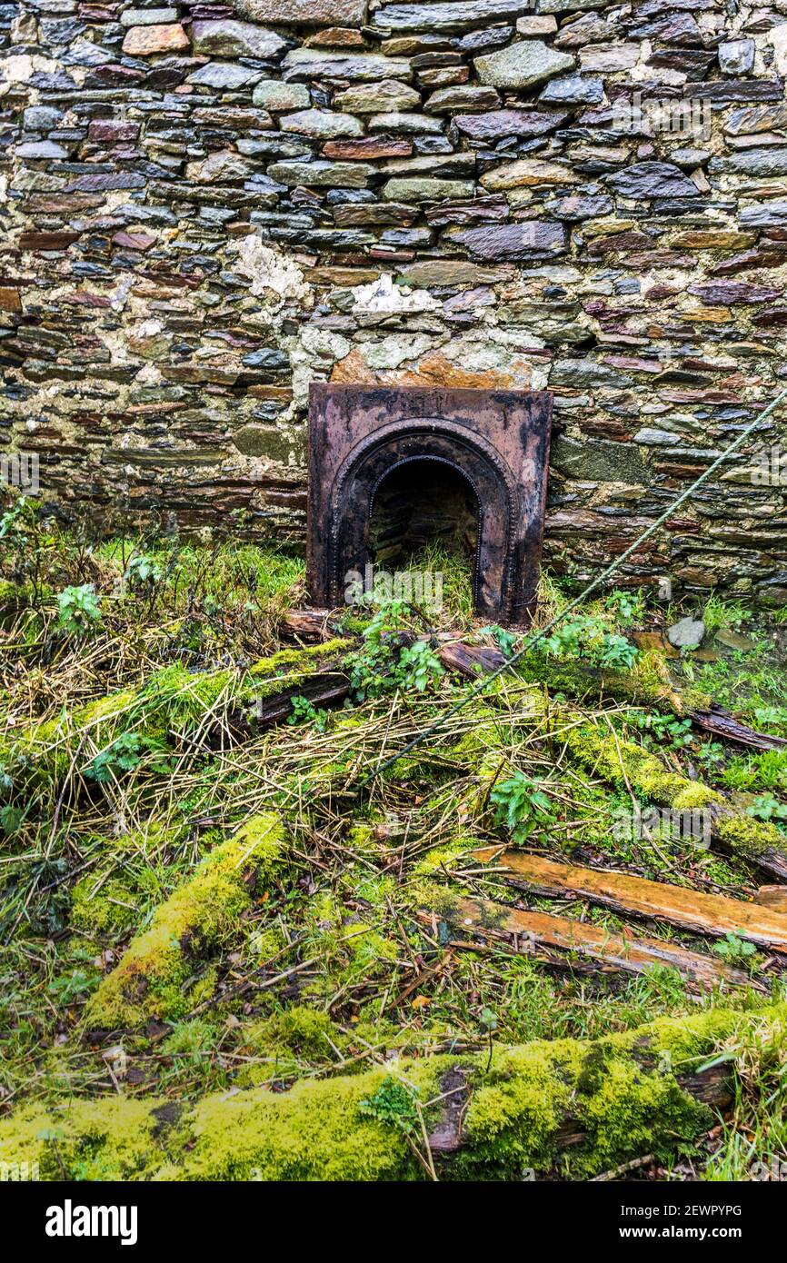 Old ruins of a cottage with fireplace, County Donegal, Ireland Stock Photo