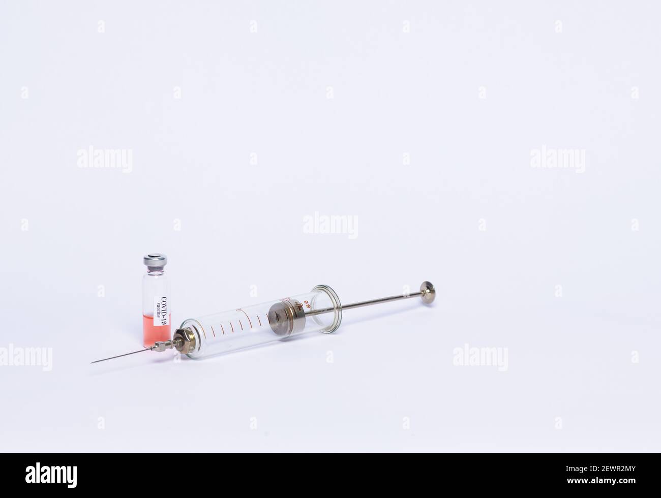 photo syringe covid vaccine on white background Stock Photo