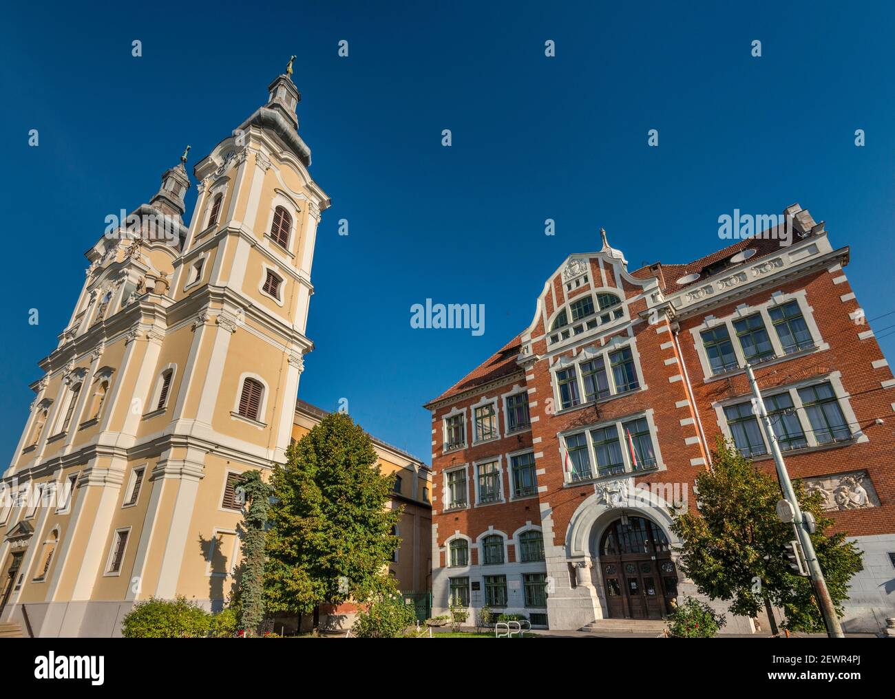 Minorites Church, Foldes Gimnasium (High School) in Miskolc, Hungary, Central Europe Stock Photo