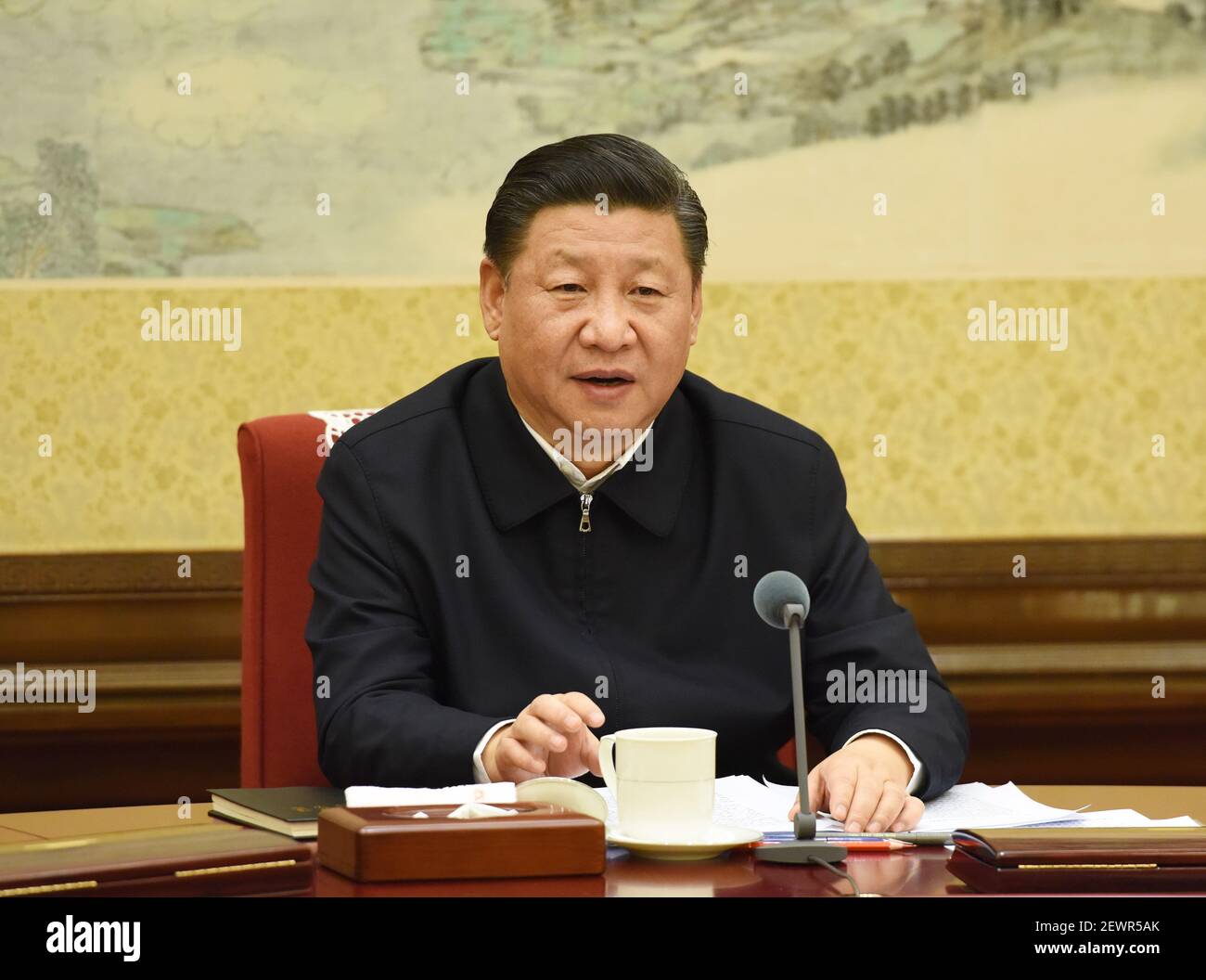 (161227) -- BEIJING, Dec. 27, 2016 (Xinhua) -- Xi Jinping, general secretary of the Communist Party of China (CPC) Central Committee, presides over a meeting of the Political Bureau of the CPC Central Committee held on Monday and Tuesday during which members discussed measures to improve intra-Party political life and supervision in Beijing, capital of China. (Xinhua/Rao Aimin) (zyd) (Photo by Xinhua/Sipa USA) Stock Photo