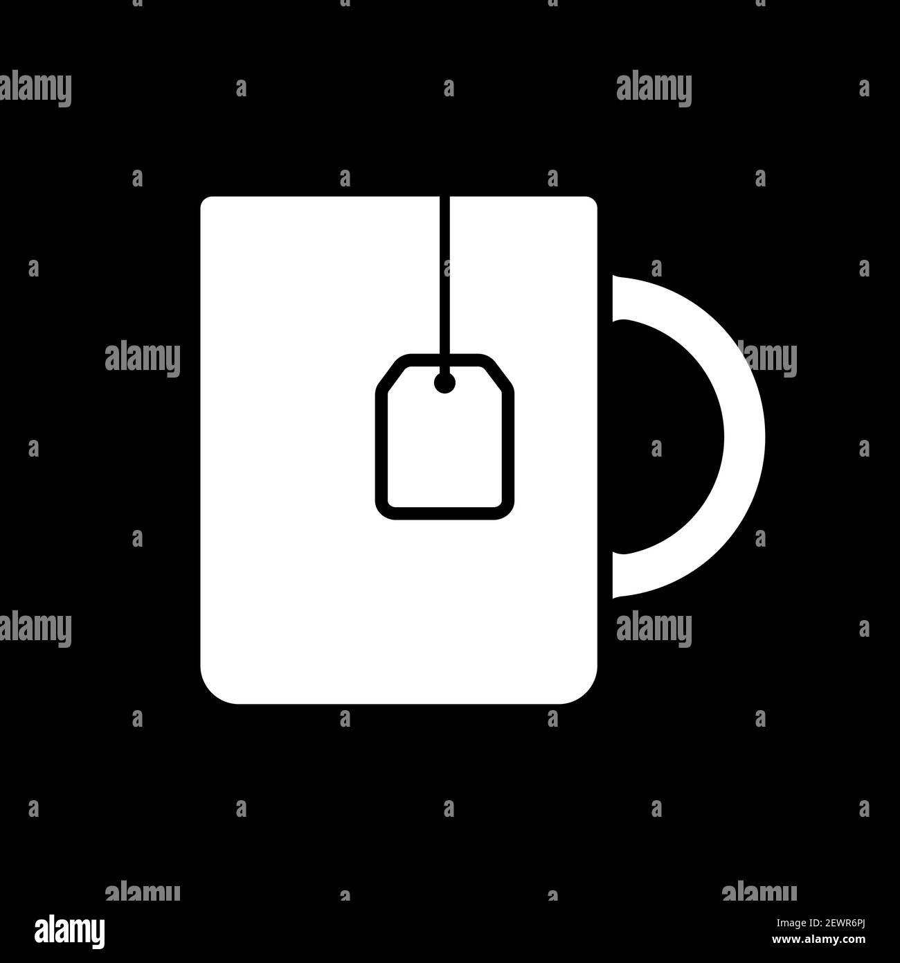 Cup with tea bag dark mode glyph icon Stock Vector