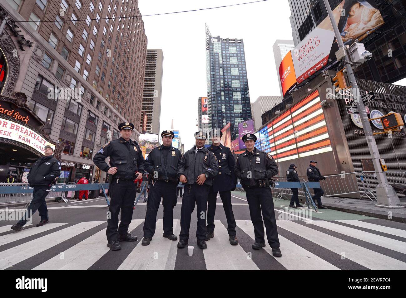 A group of New York City Police Officers stand in Times Square as they ...