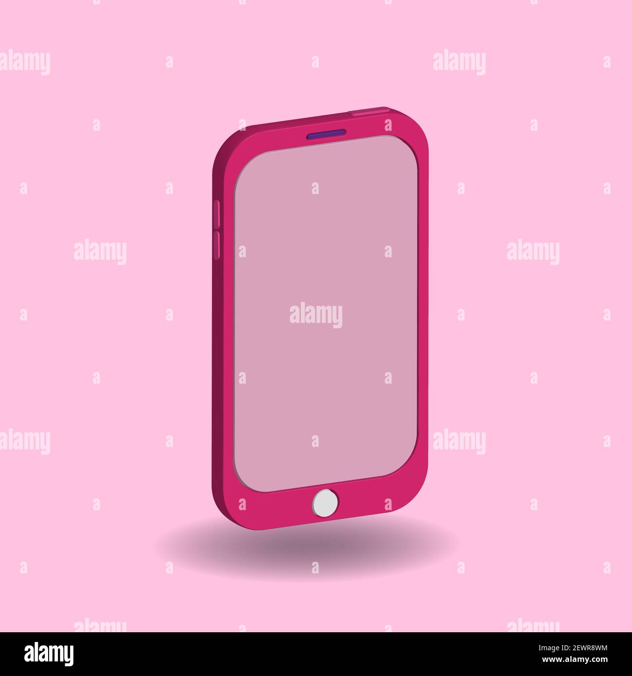 Pink cellular phone isolated on pastel background. 3D Cartoon vector illustration for design element. cute, girly, minimalism, trendy, fashionable. Stock Vector