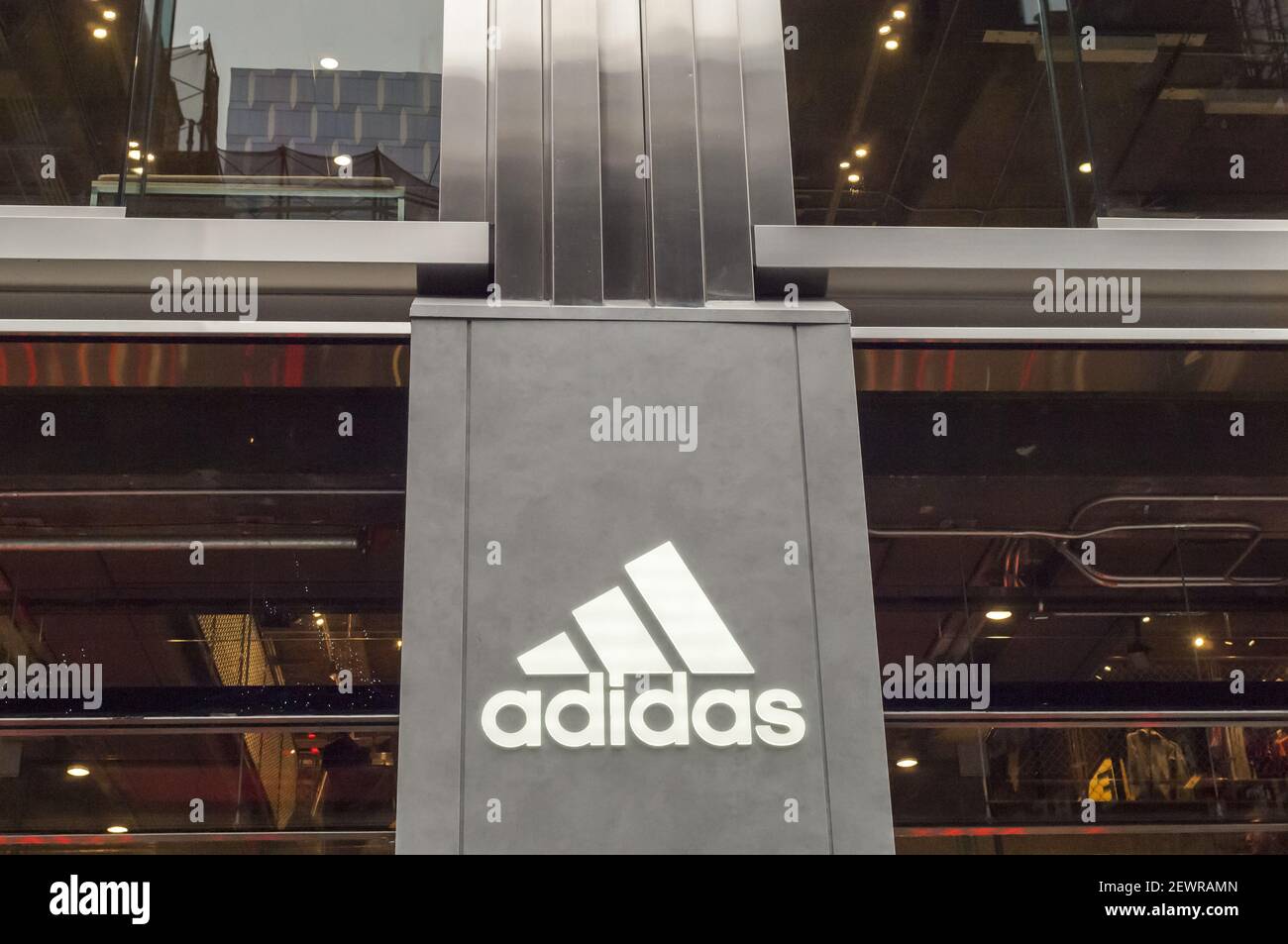 The new Adidas flagship store on Fifth Avenue in New York on Sunday,  December 11, 2016. Adidas is suing Forever 21 over the use of its  three-stripe logo which the sportswear company