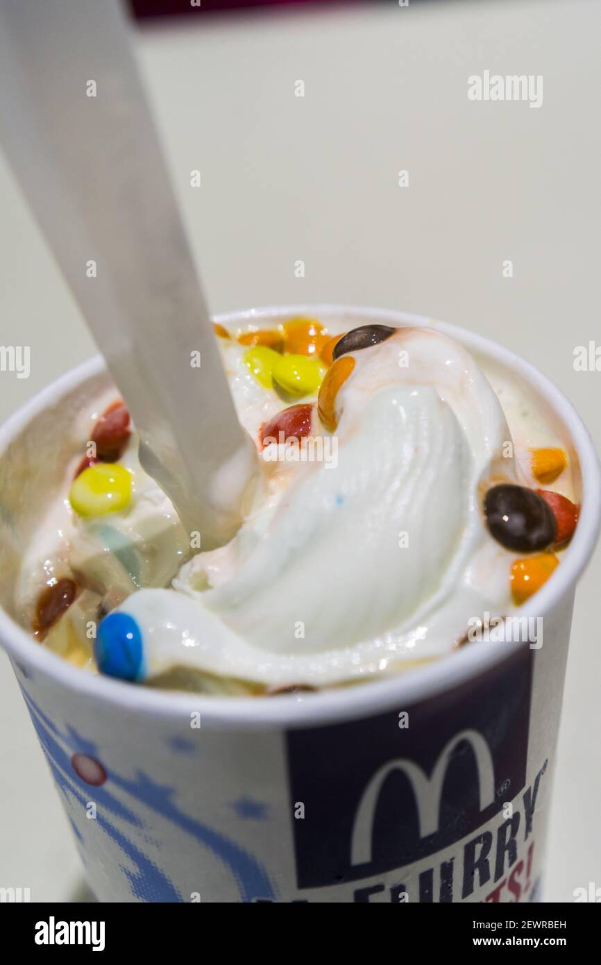 A mouth watering M&M McFlurry in a McDonald's restaurant in New York on  Friday, June 17, 2016. McDonald's has quietly changed the formula for its  vanilla ice cream, which is used in