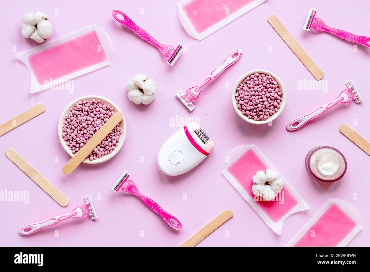 Set of epilation means epilator with wax strips, razor and flowers