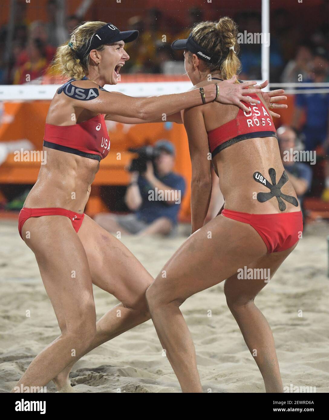 Kerri Walsh Jennings Left Celebrates With U S Teammate April Ross After A Bronze Medal Win Against Brazil S Larissa Franca Maestri And Talita Rocha In Women S Beach Volleyball During The Summer Olympics At The