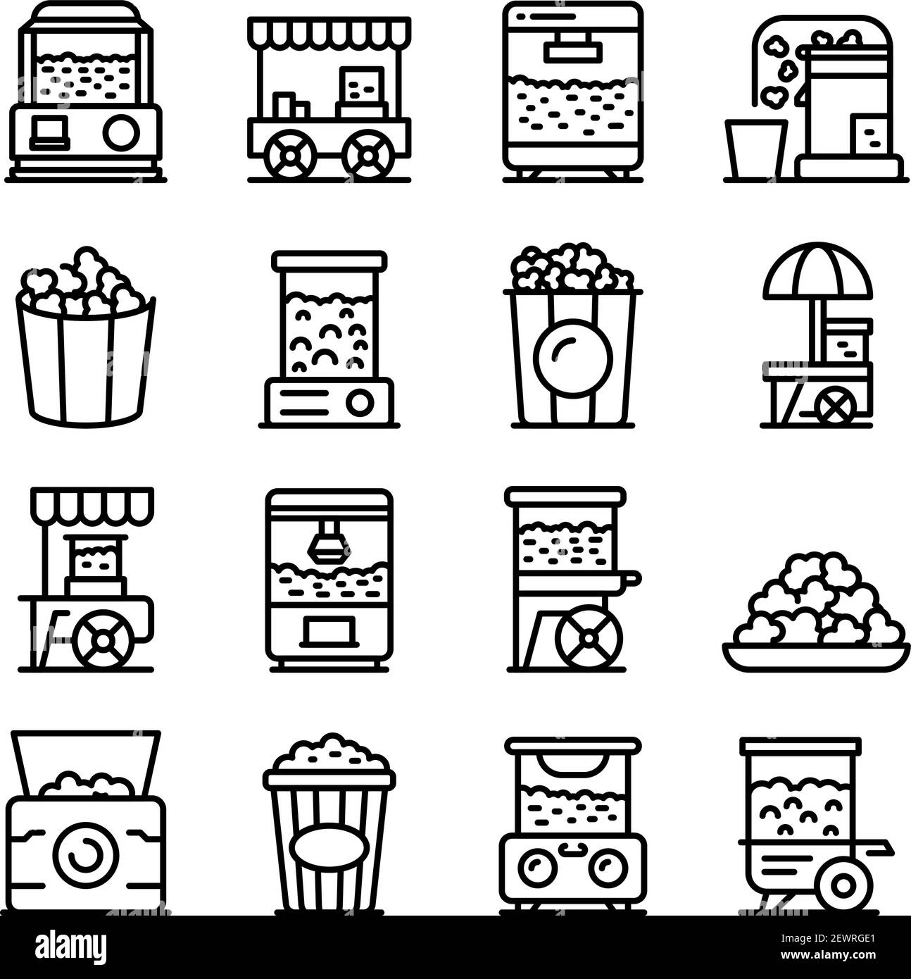 Popcorn maker machine icons set. Outline set of popcorn maker machine ...